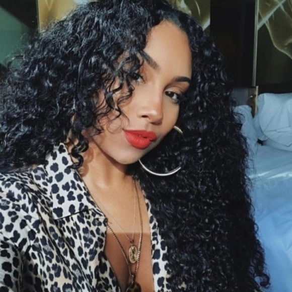 ?CAVINA 22” DARK BROWN KINKY CURLY LACE FRONT WIG main image 4